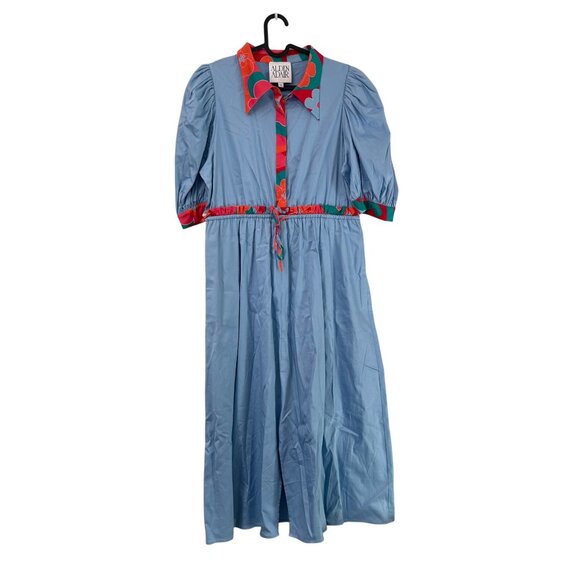 Alden Adair Taylor Puff Sleeve Contrast Trim Midi Dress in Roller Skate XL - Picture 3 of 11